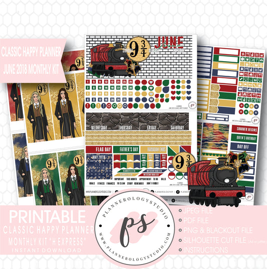 H Express (Harry Potter) June 2018 Monthly View Kit Digital Printable Planner Stickers (for use with Classic Happy Planner) - Plannerologystudio