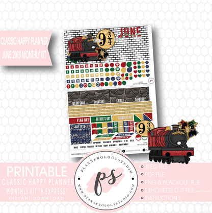 H Express (Harry Potter) June 2018 Monthly View Kit Digital Printable Planner Stickers (for use with Classic Happy Planner) - Plannerologystudio