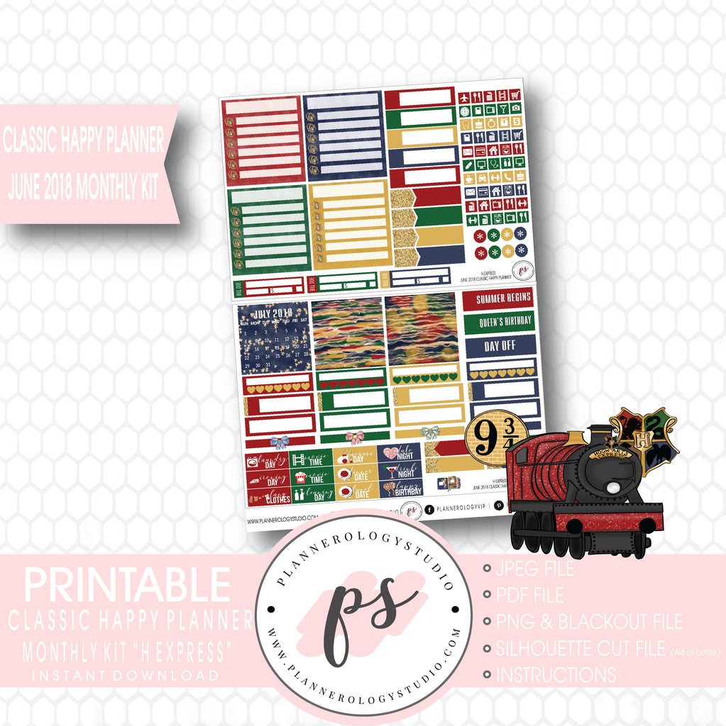 H Express (Harry Potter) June 2018 Monthly View Kit Digital Printable Planner Stickers (for use with Classic Happy Planner) - Plannerologystudio