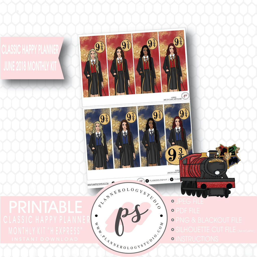 H Express (Harry Potter) June 2018 Monthly View Kit Digital Printable Planner Stickers (for use with Classic Happy Planner) - Plannerologystudio
