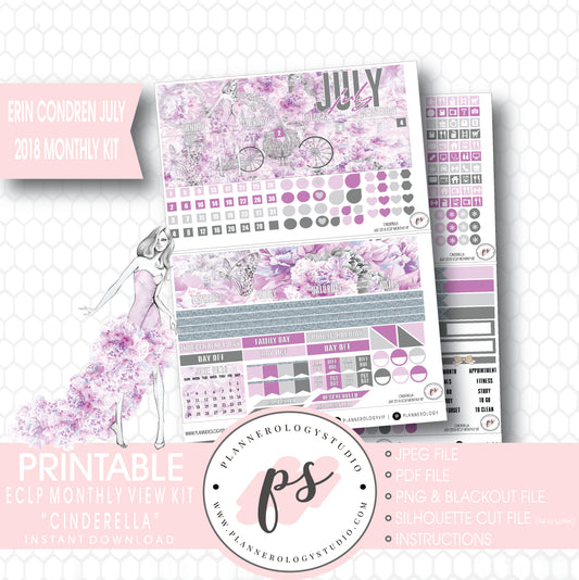 Cinderella July 2018 Monthly View Kit Digital Printable Planner Stickers (for use with Erin Condren) - Plannerologystudio