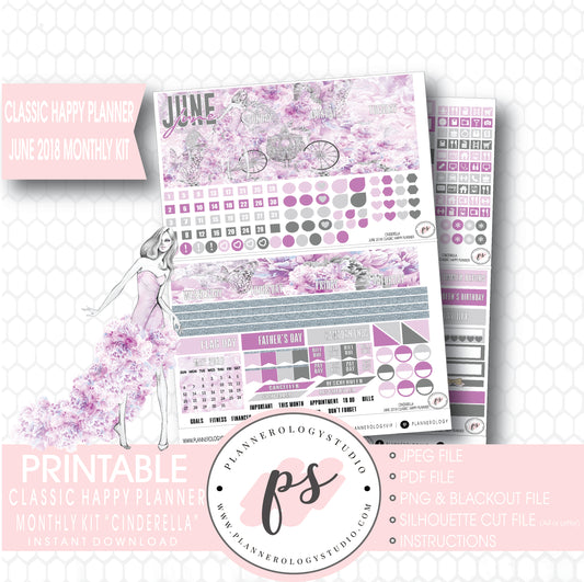 Cinderella June 2018 Monthly View Kit Digital Printable Planner Stickers (for use with Classic Happy Planner) - Plannerologystudio