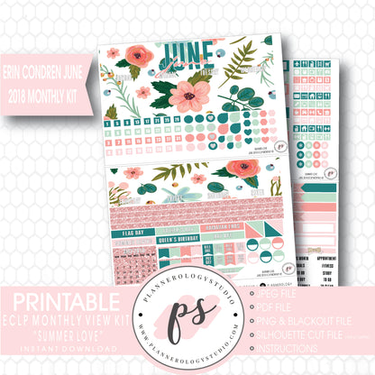 Summer Love June 2018 Monthly View Kit Digital Printable Planner Stickers (for use with Erin Condren) - Plannerologystudio