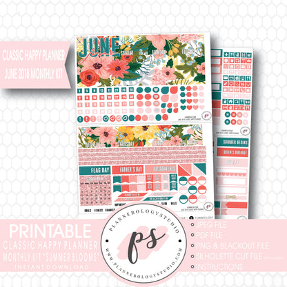 Summer Blooms June 2018 Monthly View Kit Digital Printable Planner Stickers (for use with Classic Happy Planner) - Plannerologystudio