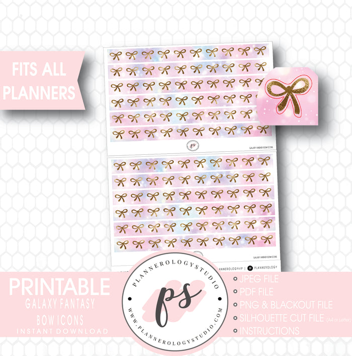 Galaxy Fantasy Gold Foil Texture Bow Icons Digital Printable Planner Stickers - Plannerologystudio
