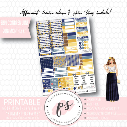 Summer Dreams June 2018 Monthly View Kit Digital Printable Planner Stickers (for use with Erin Condren) - Plannerologystudio