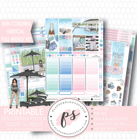 Poolside Full Weekly Kit Printable Planner Stickers (for use with ECLP Vertical) - Plannerologystudio