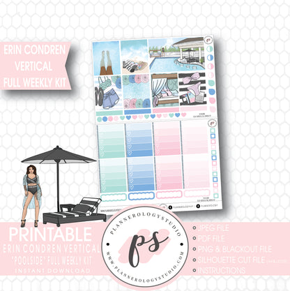 Poolside Full Weekly Kit Printable Planner Stickers (for use with ECLP Vertical) - Plannerologystudio