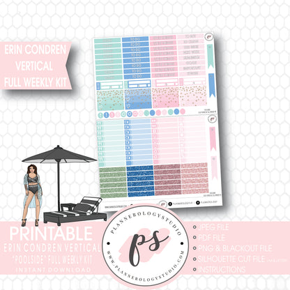 Poolside Full Weekly Kit Printable Planner Stickers (for use with ECLP Vertical) - Plannerologystudio