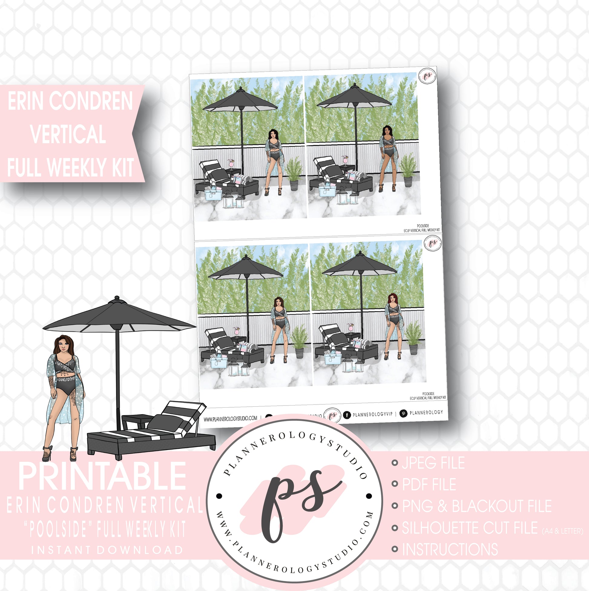 Poolside Full Weekly Kit Printable Planner Stickers (for use with ECLP Vertical) - Plannerologystudio