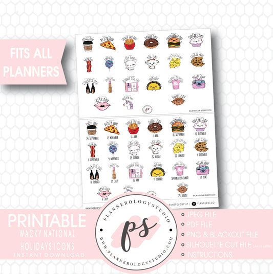 Wacky National Holidays & Celebrations Icons Digital Printable Planner Stickers - Plannerologystudio