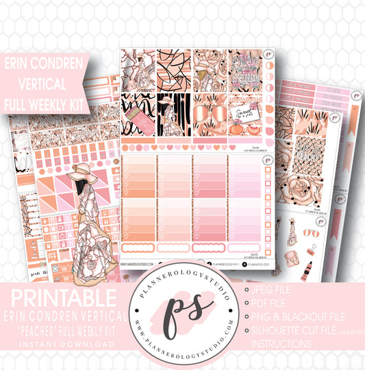 Peaches Full Weekly Kit Printable Planner Stickers (for use with ECLP Vertical) - Plannerologystudio