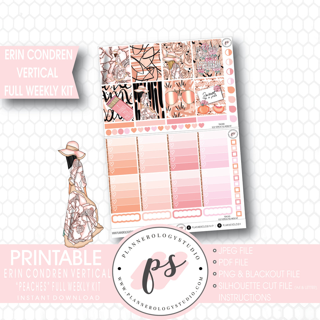 Peaches Full Weekly Kit Printable Planner Stickers (for use with ECLP Vertical) - Plannerologystudio