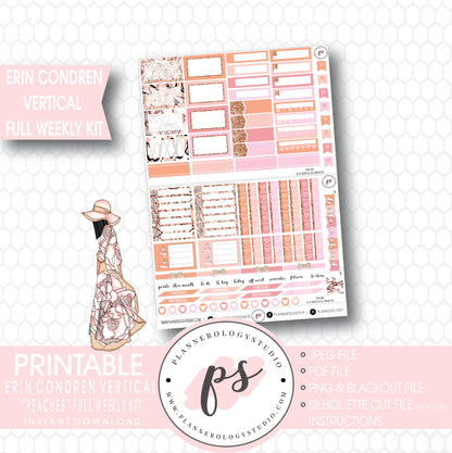 Peaches Full Weekly Kit Printable Planner Stickers (for use with ECLP Vertical) - Plannerologystudio