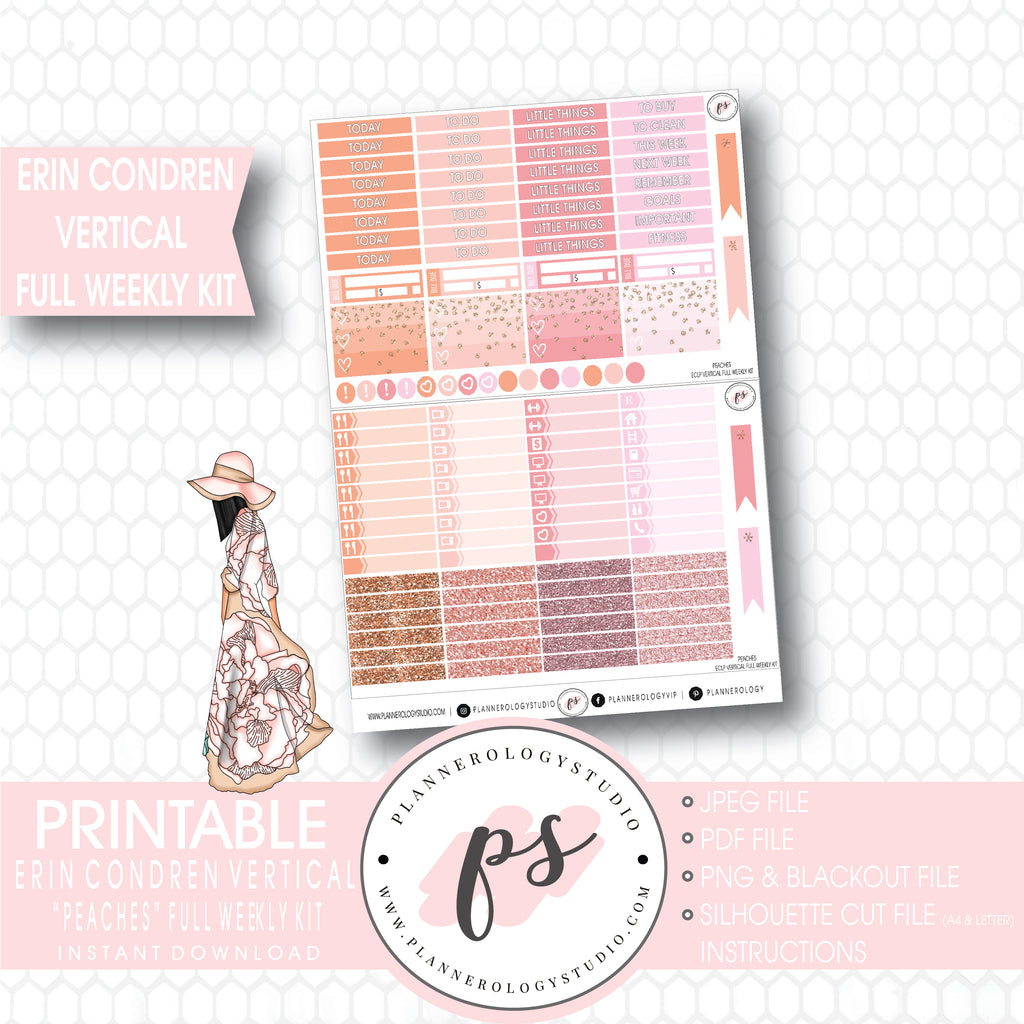 Peaches Full Weekly Kit Printable Planner Stickers (for use with ECLP Vertical) - Plannerologystudio