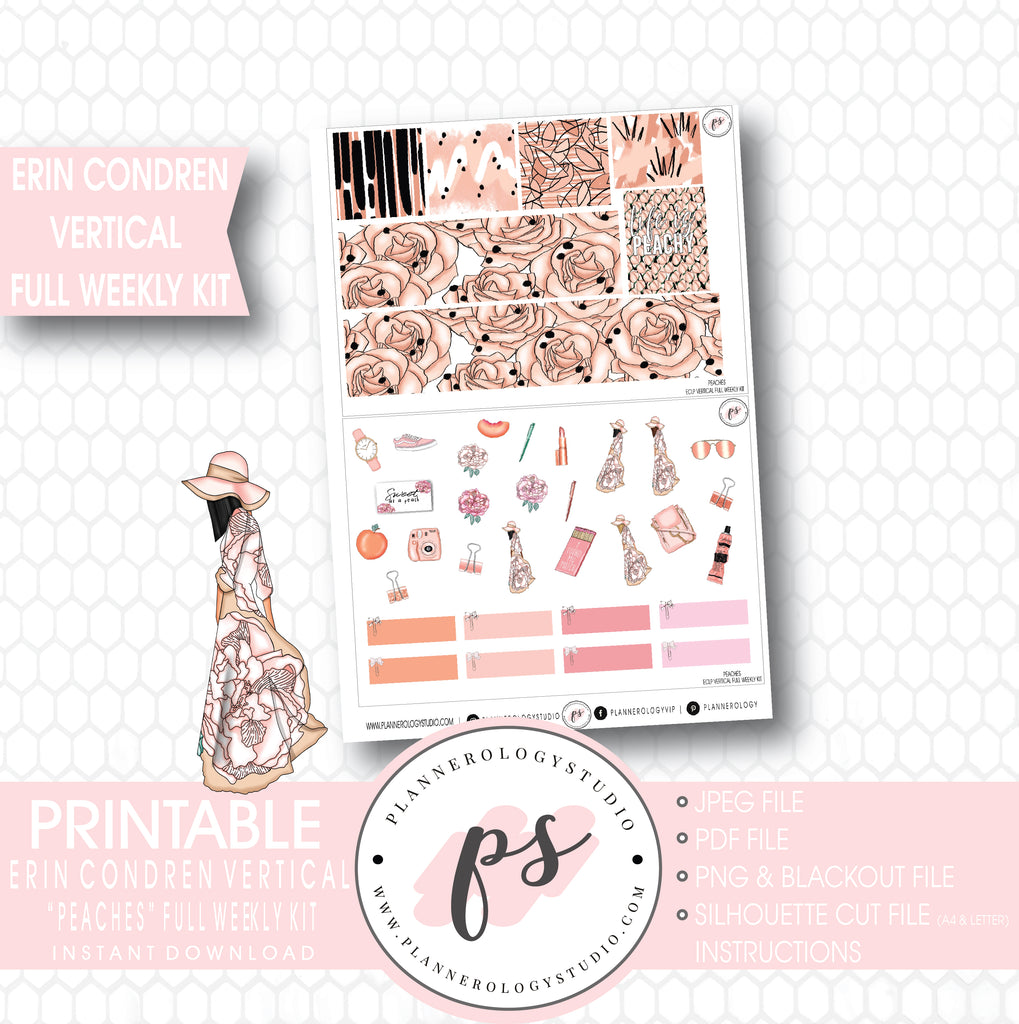 Peaches Full Weekly Kit Printable Planner Stickers (for use with ECLP Vertical) - Plannerologystudio