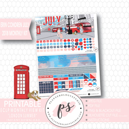 London Summer July 2018 Monthly View Kit Digital Printable Planner Stickers (for use with Erin Condren) - Plannerologystudio