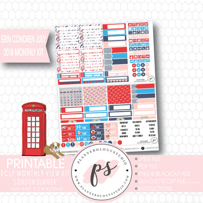 London Summer July 2018 Monthly View Kit Digital Printable Planner Stickers (for use with Erin Condren) - Plannerologystudio
