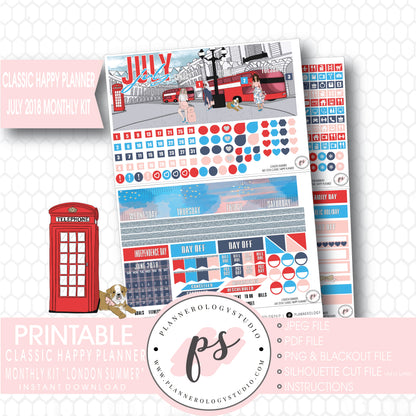 London Summer July 2018 Monthly View Kit Digital Printable Planner Stickers (for use with Classic Happy Planner) - Plannerologystudio