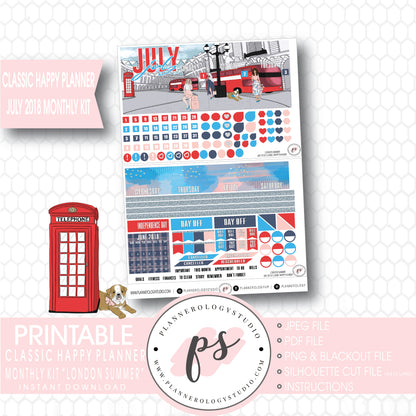 London Summer July 2018 Monthly View Kit Digital Printable Planner Stickers (for use with Classic Happy Planner) - Plannerologystudio