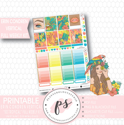 So Tropical Full Weekly Kit Printable Planner Stickers (for use with ECLP Vertical) - Plannerologystudio