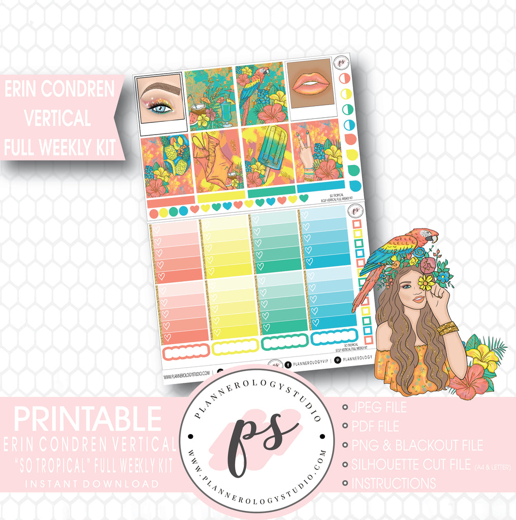 So Tropical Full Weekly Kit Printable Planner Stickers (for use with ECLP Vertical) - Plannerologystudio