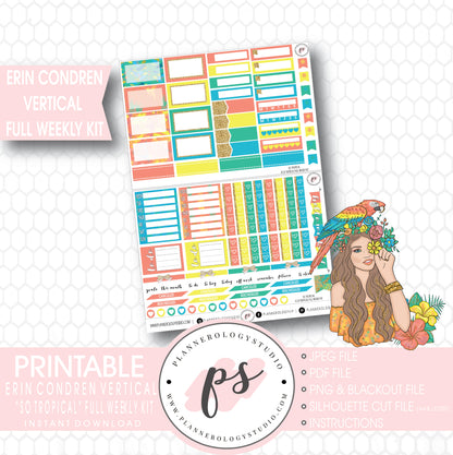 So Tropical Full Weekly Kit Printable Planner Stickers (for use with ECLP Vertical) - Plannerologystudio
