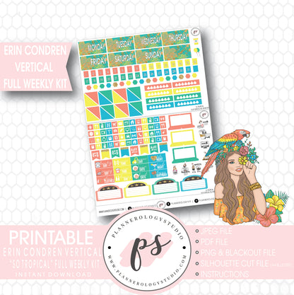 So Tropical Full Weekly Kit Printable Planner Stickers (for use with ECLP Vertical) - Plannerologystudio
