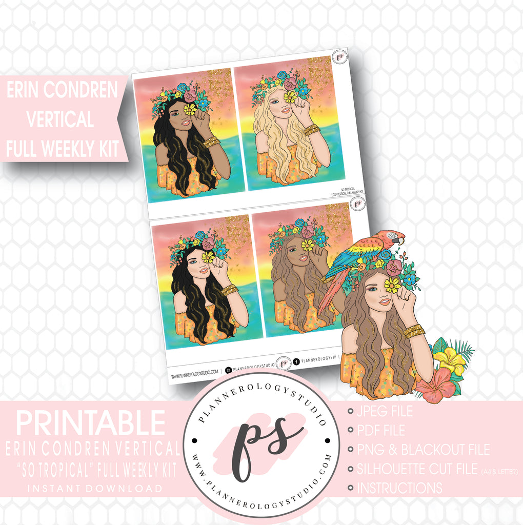 So Tropical Full Weekly Kit Printable Planner Stickers (for use with ECLP Vertical) - Plannerologystudio