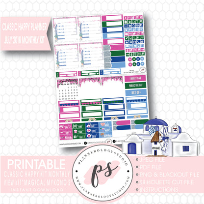 Magical Mykonos July 2018 Monthly View Kit Digital Printable Planner Stickers (for use with Classic Happy Planner) - Plannerologystudio