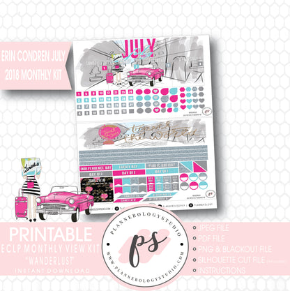Wanderlust July 2018 Monthly View Kit Digital Printable Planner Stickers (for use with Erin Condren) - Plannerologystudio