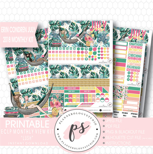 Lush Summer July 2018 Monthly View Kit Digital Printable Planner Stickers (for use with Erin Condren) - Plannerologystudio