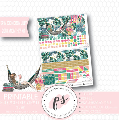 Lush Summer July 2018 Monthly View Kit Digital Printable Planner Stickers (for use with Erin Condren) - Plannerologystudio