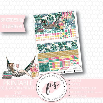 Lush Summer July 2018 Monthly View Kit Digital Printable Planner Stickers (for use with Erin Condren) - Plannerologystudio