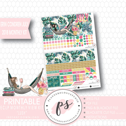 Lush Summer July 2018 Monthly View Kit Digital Printable Planner Stickers (for use with Erin Condren) - Plannerologystudio