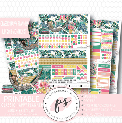 Lush Summer July 2018 Monthly View Kit Digital Printable Planner Stickers (for use with Classic Happy Planner) - Plannerologystudio