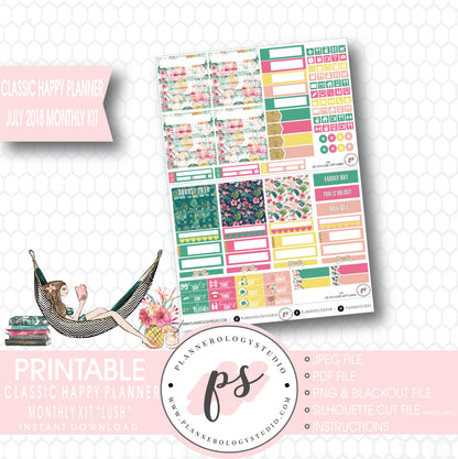 Lush Summer July 2018 Monthly View Kit Digital Printable Planner Stickers (for use with Classic Happy Planner) - Plannerologystudio