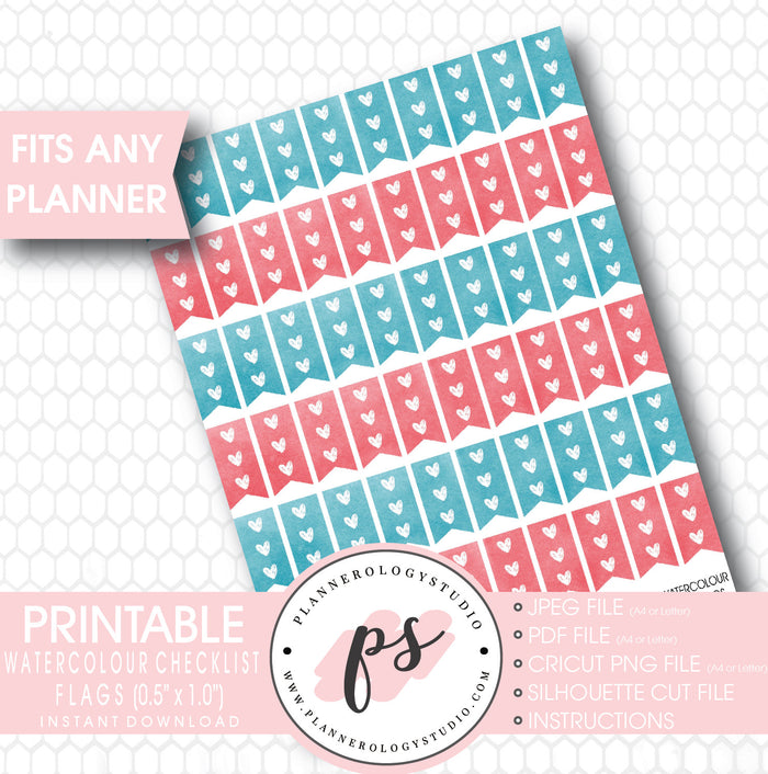 Watercolour Checklist Flags Printable Planner Stickers - Plannerologystudio