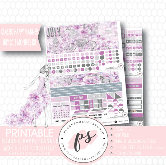 Cinderella July 2018 Monthly View Kit Digital Printable Planner Stickers (for use with Classic Happy Planner) - Plannerologystudio