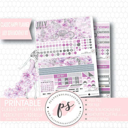 Cinderella July 2018 Monthly View Kit Digital Printable Planner Stickers (for use with Classic Happy Planner) - Plannerologystudio