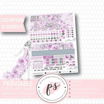 Cinderella July 2018 Monthly View Kit Digital Printable Planner Stickers (for use with Classic Happy Planner) - Plannerologystudio
