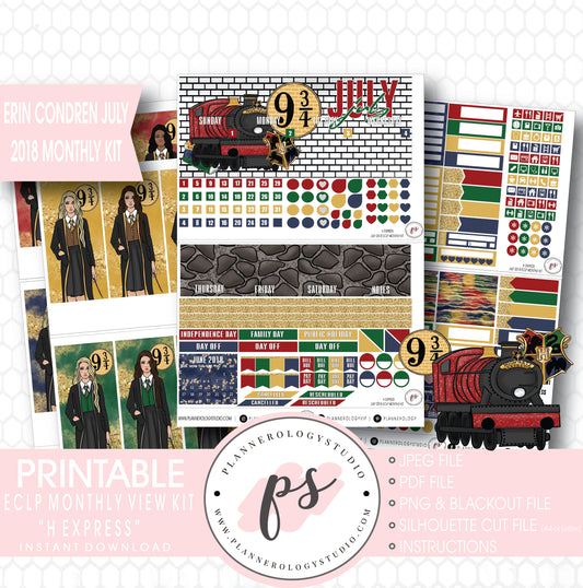 H Express (Harry Potter) July 2018 Monthly View Kit Digital Printable Planner Stickers (for use with Erin Condren) - Plannerologystudio