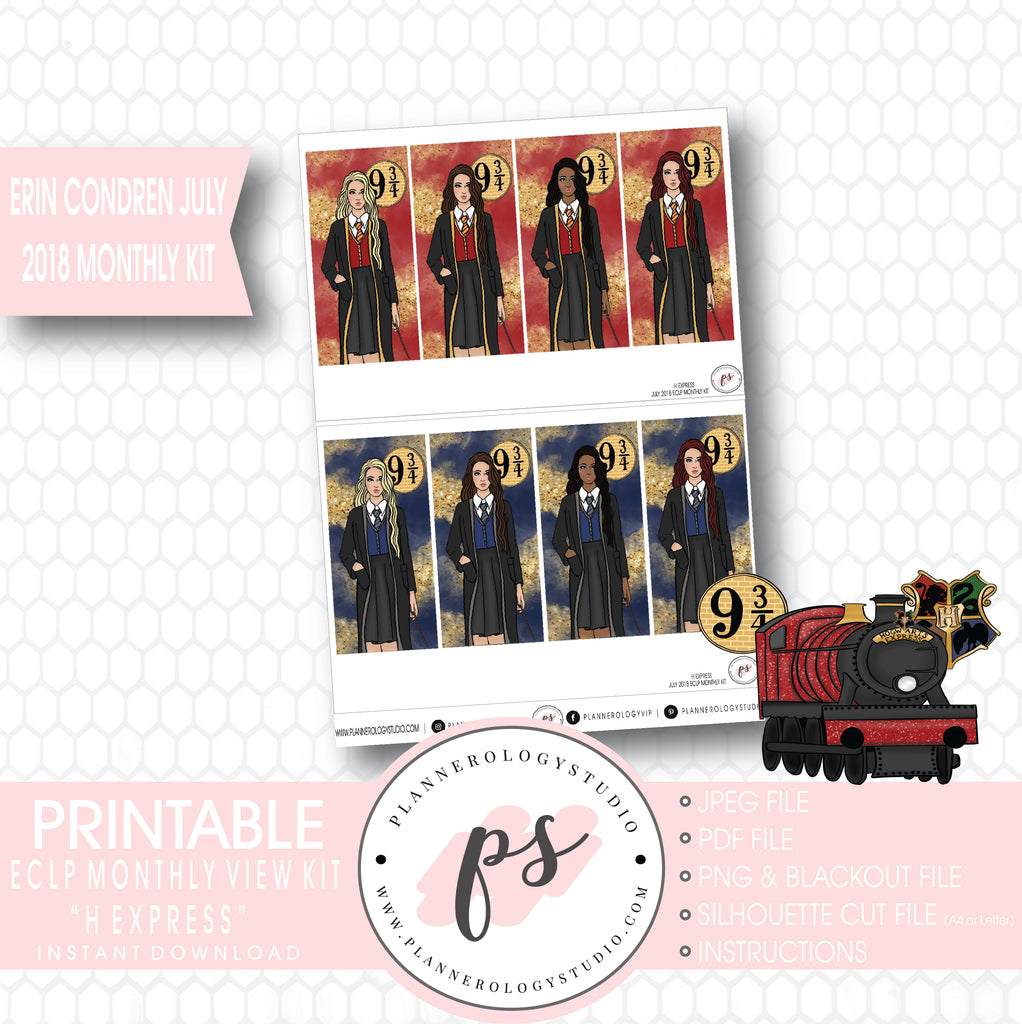 H Express (Harry Potter) July 2018 Monthly View Kit Digital Printable Planner Stickers (for use with Erin Condren) - Plannerologystudio