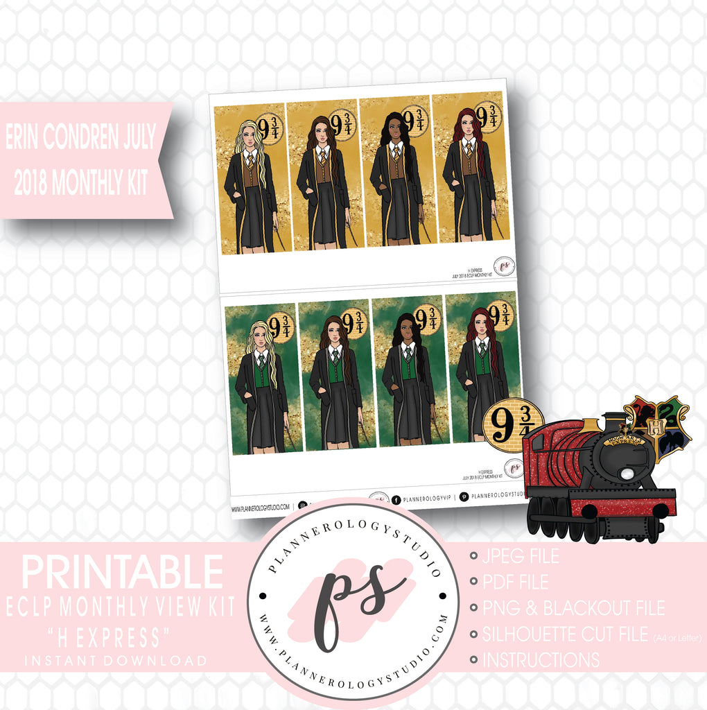 H Express (Harry Potter) July 2018 Monthly View Kit Digital Printable Planner Stickers (for use with Erin Condren) - Plannerologystudio