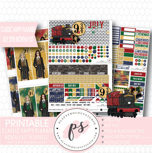 H Express (Harry Potter) July 2018 Monthly View Kit Digital Printable Planner Stickers (for use with Classic Happy Planner) - Plannerologystudio