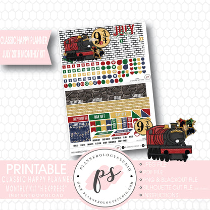 H Express (Harry Potter) July 2018 Monthly View Kit Digital Printable Planner Stickers (for use with Classic Happy Planner) - Plannerologystudio