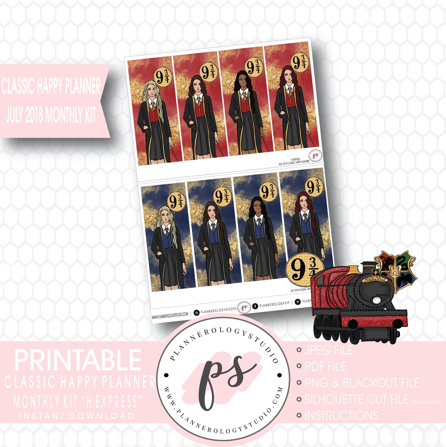 H Express (Harry Potter) July 2018 Monthly View Kit Digital Printable Planner Stickers (for use with Classic Happy Planner) - Plannerologystudio