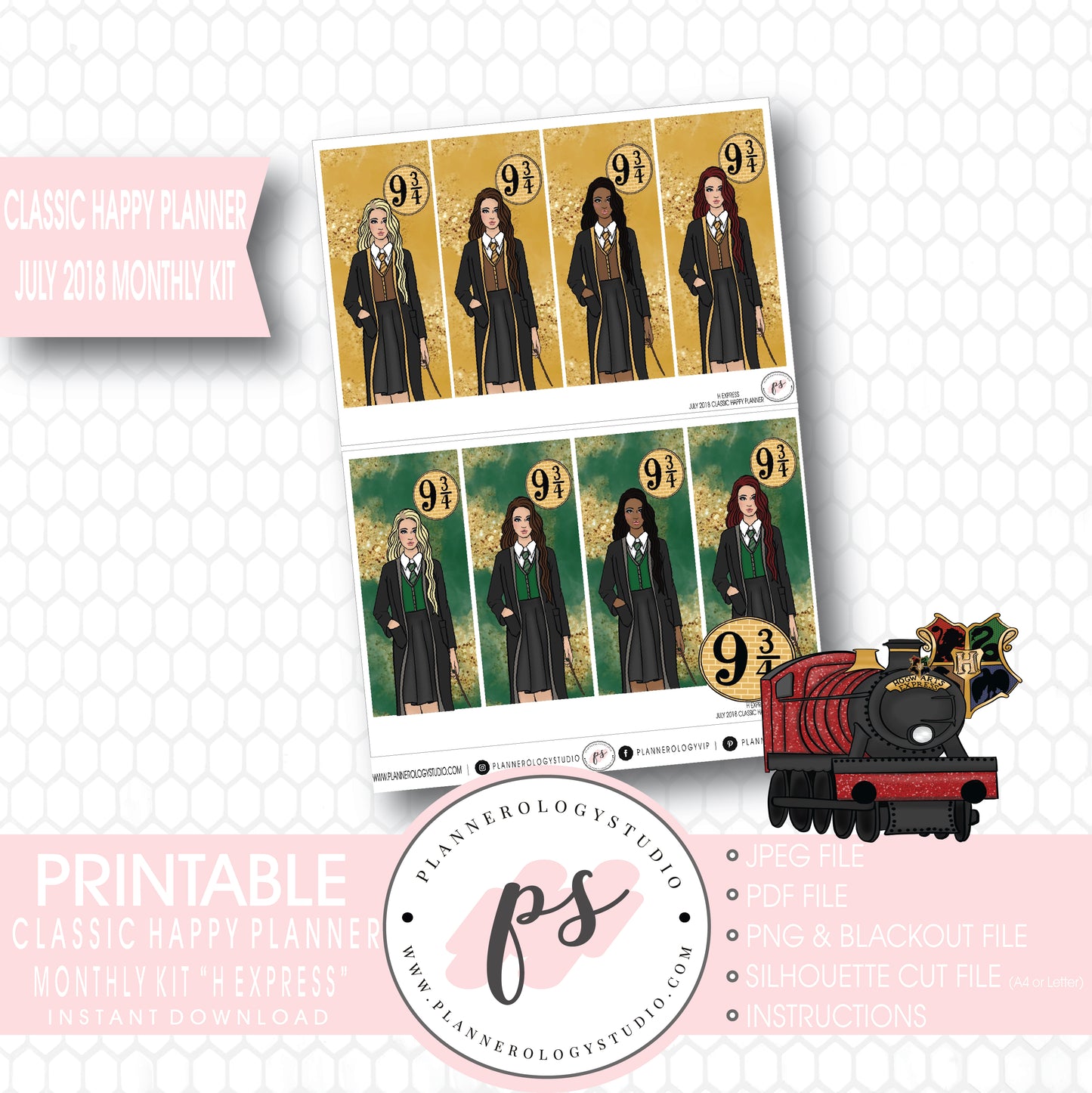 H Express (Harry Potter) July 2018 Monthly View Kit Digital Printable Planner Stickers (for use with Classic Happy Planner) - Plannerologystudio