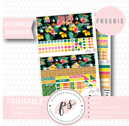 Summer Resort ECLP Erin Condren July 2018 Monthly Kit Digital Printable Planner Stickers (PDF/JPG/PNG/Silhouette Cut File Freebie) - Plannerologystudio