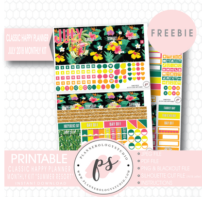 Summer Resort Classic Happy Planner July 2018 Monthly Kit Digital Printable Planner Stickers (PDF/JPG/PNG/Silhouette Cut File Freebie) - Plannerologystudio